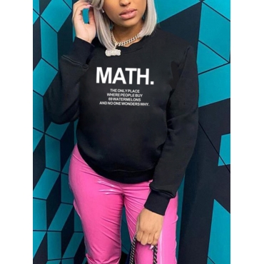 

LW Round Neck Letter Print Sweatshirt, Black