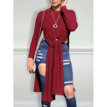 

LW Round Neck Split Sweater, Purplish red