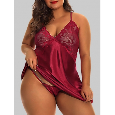 

LW SXY Plus Size Floral Decor Cami Babydoll, Red