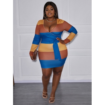 

LW Plus Size Bandage Design Striped Bodycon Dress, Multi
