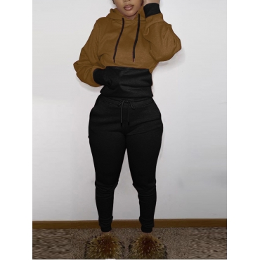 

LW Kangaroo Pocket Drawstring Tracksuit Set, Coffee