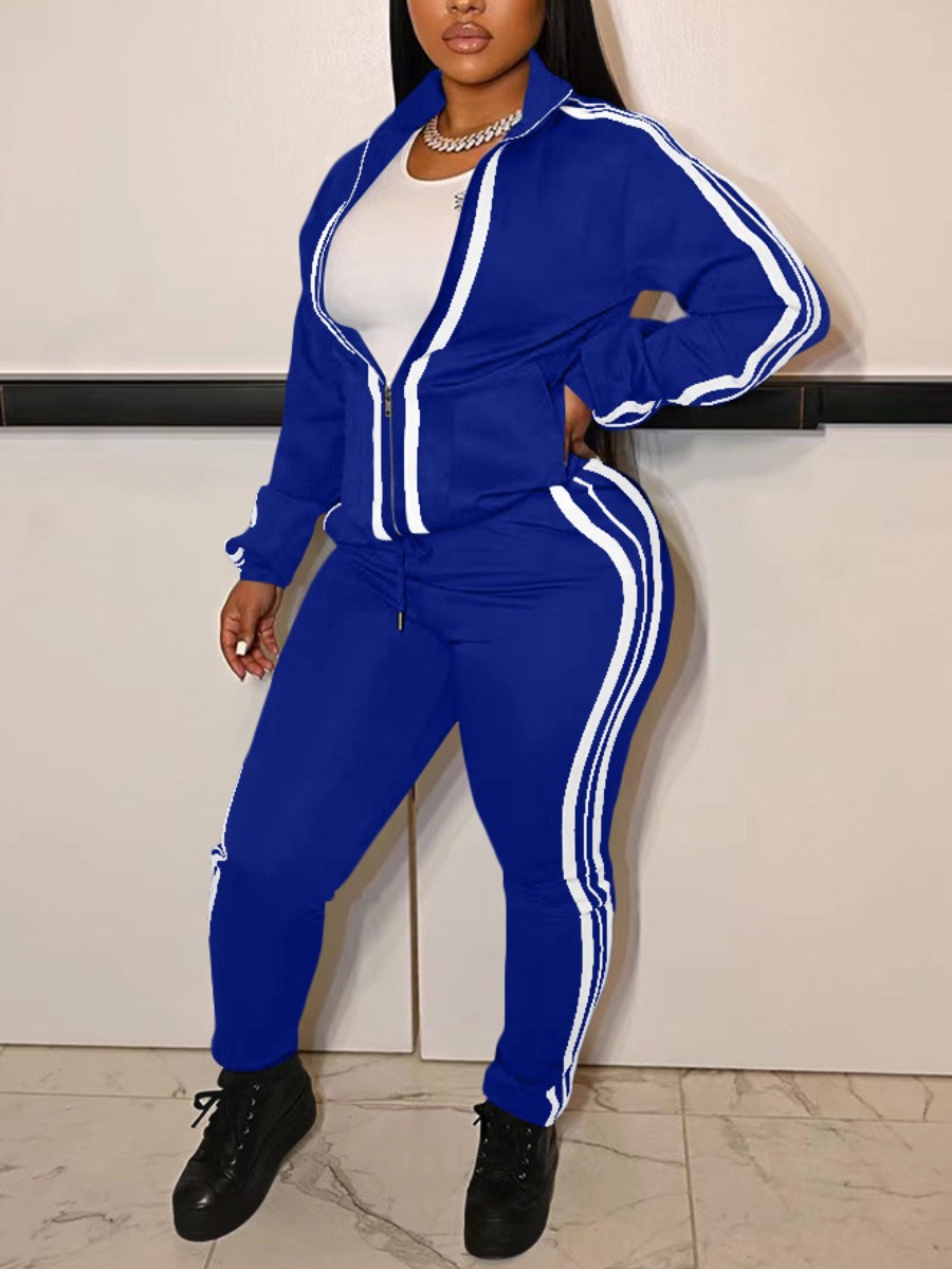 

LW Striped Drawstring Tracksuit Set, Blue