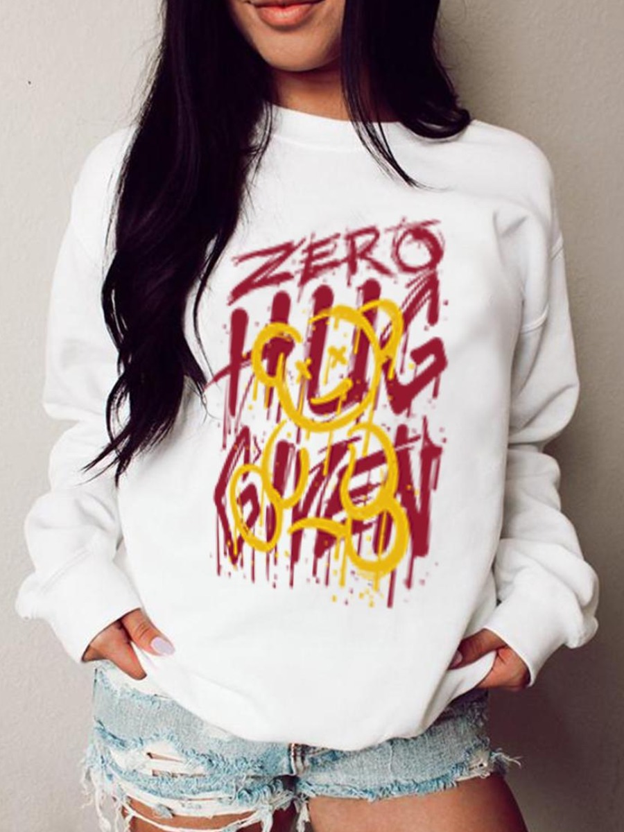 

LW Letter Print Oversized Sweatshirt, White