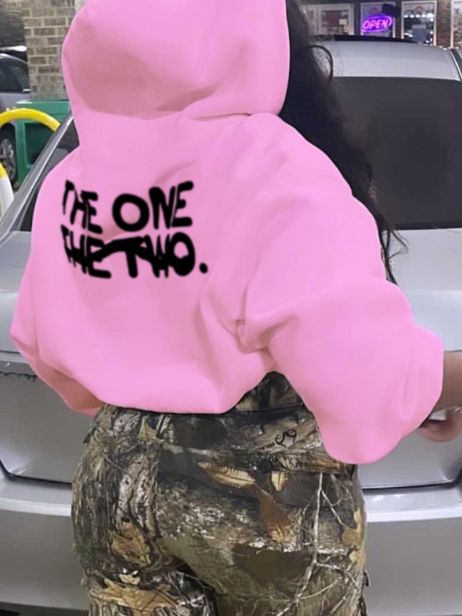 

LW Letter Print Oversized Hoodie, Pink