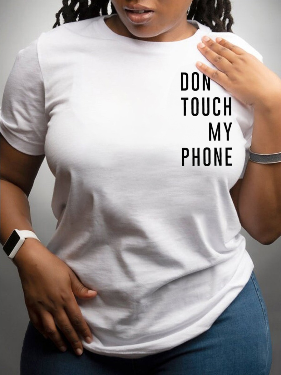 

LW Round Neck Letter Print T-shirt, White