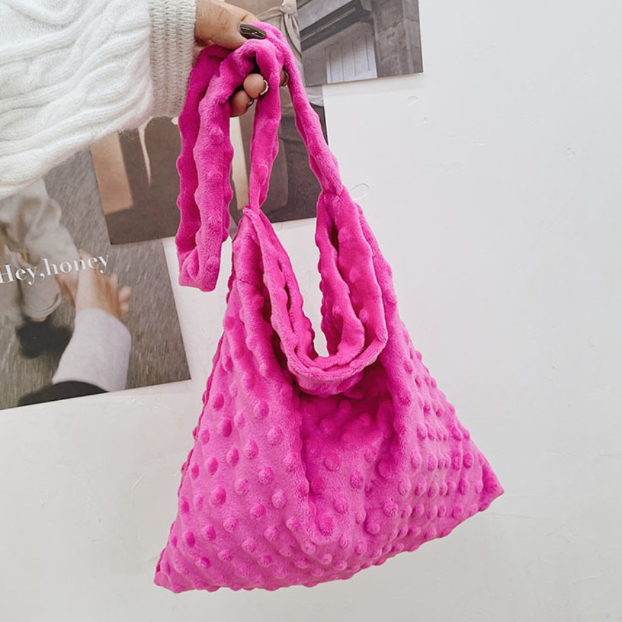 

LW Large Capacity Plush Shoulder Bag, Rose red