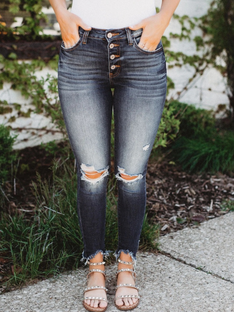 

LW Ripped Raw Edge Jeans, Deep blue