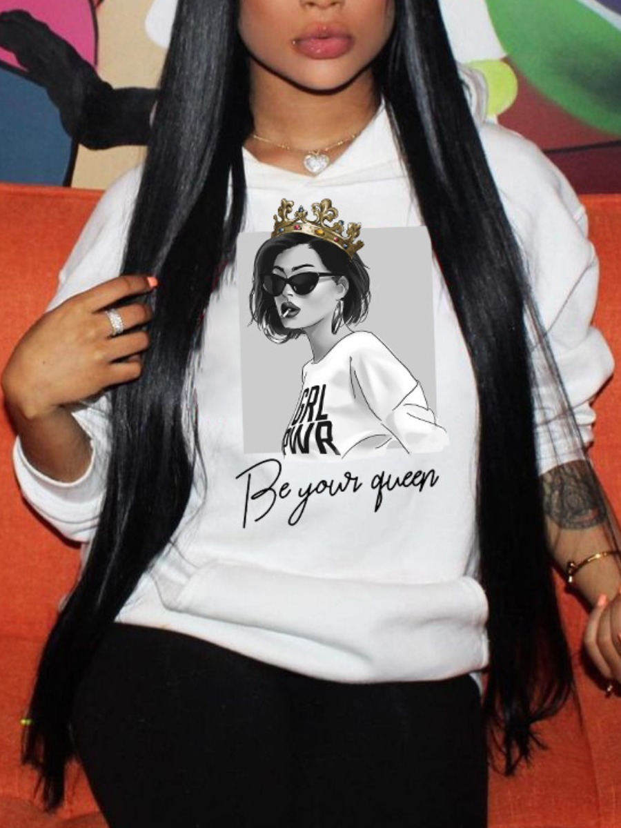 

LW Crown Letter Print Hoodie, White