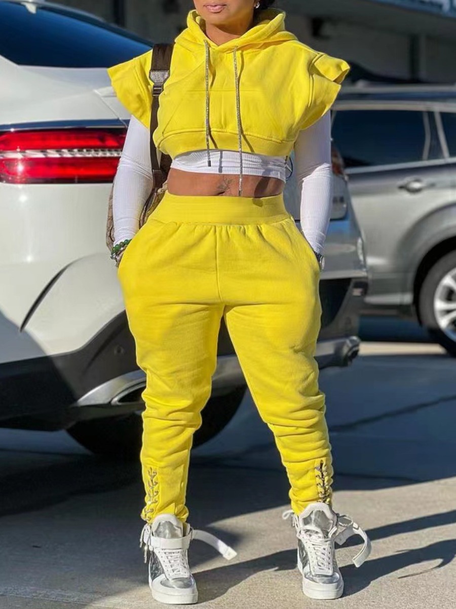 

LW Crop Top Bandage Design Tracksuit Set (Without Inner Top), Yellow