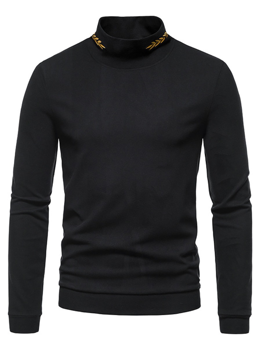 

LW BASICS Men Floral Decor Skinny Sweater, Black