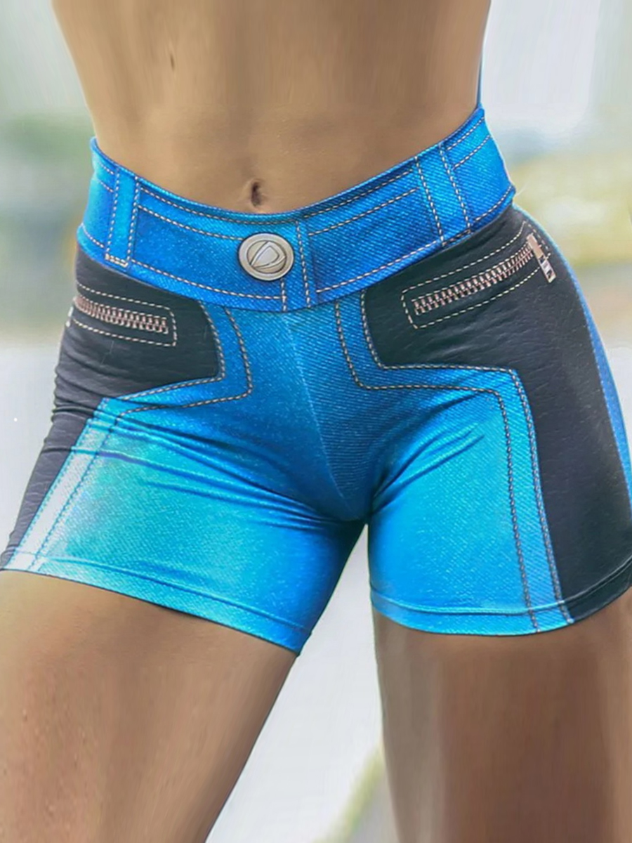 

LW Hip Lift Stretchy Zipper Design Yoga Shorts, Blue