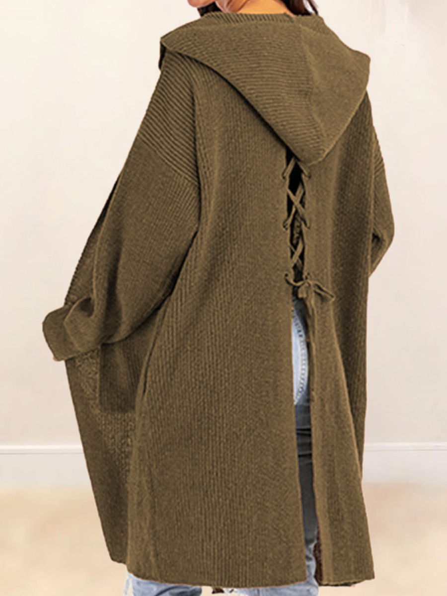 

LW Hooded Collar Split Back Cardigan, Coffee