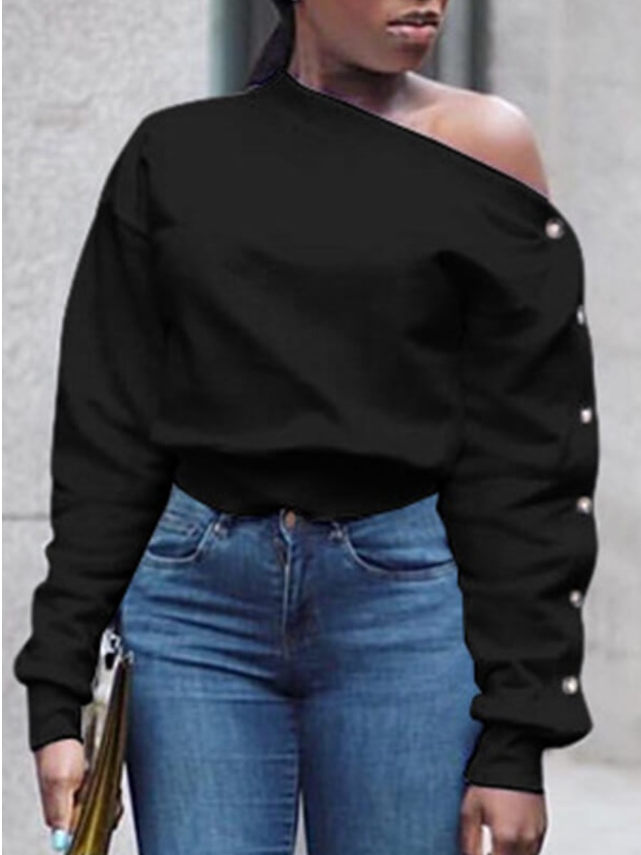 LW Inclined Neck Button Design Sweatshirt