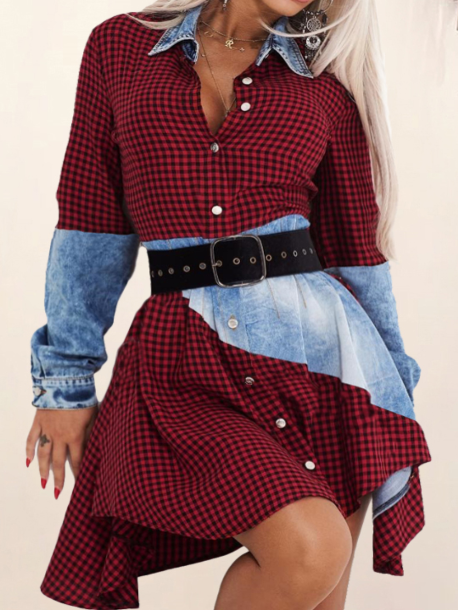 

LW Plaid Print A Line Dress (Without Belt), Red