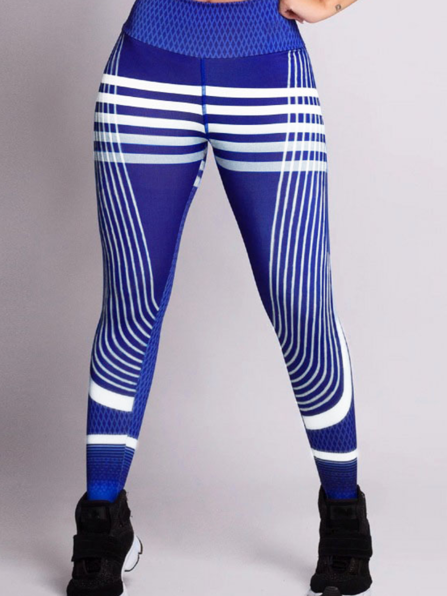 

LW Hip Lift Stretchy Plaid Print Yoga Leggings, Blue