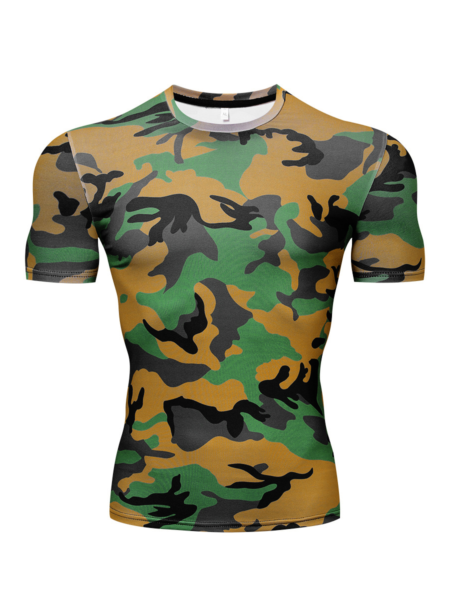 

LW Men Round Neck Camo Print T-shirt, Army green camouflag