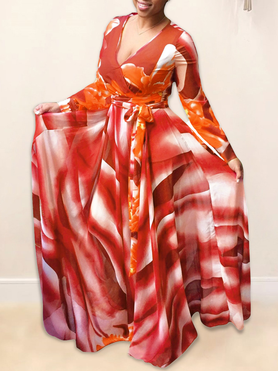 

LW Plus Size Tie-dye A Line Dress, Red