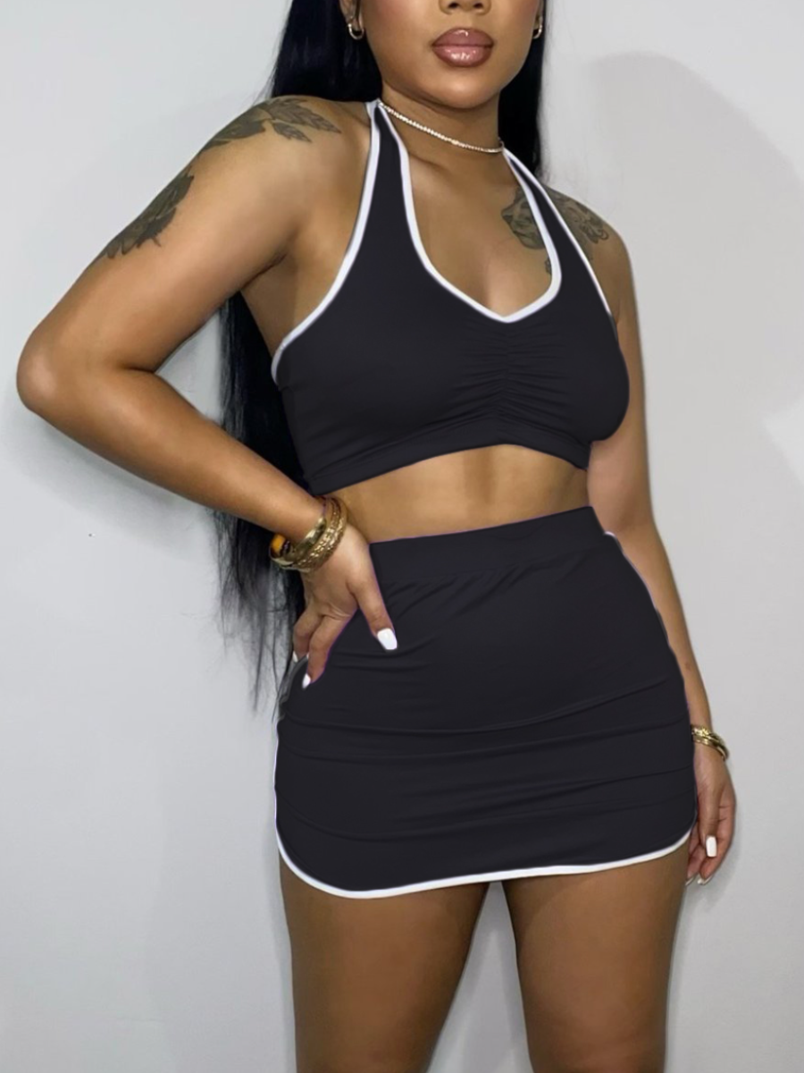 

LW Ruched Skinny Skirt Set, Black