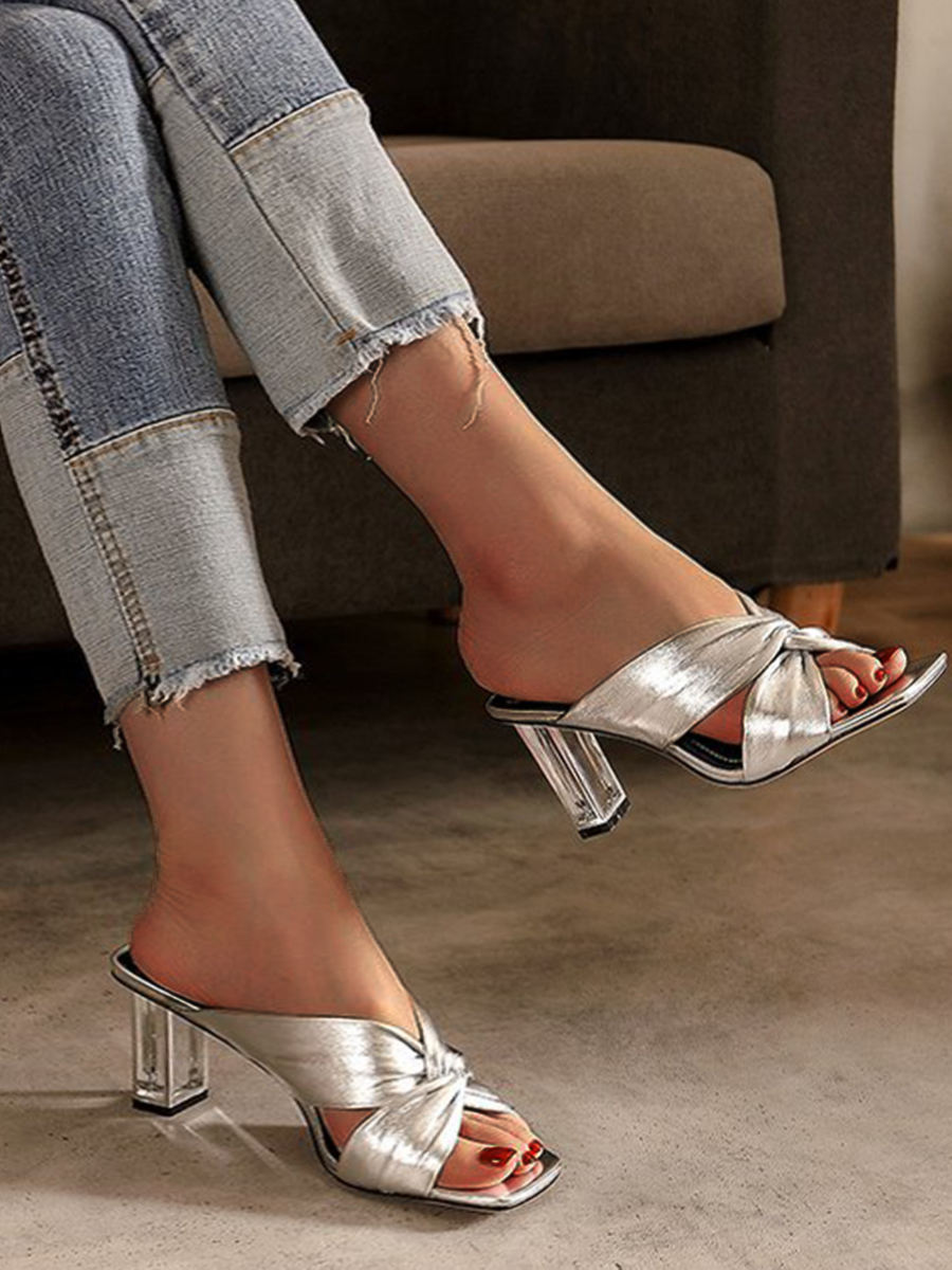 

LW Square Toe Twisted Strap Heels, Silver