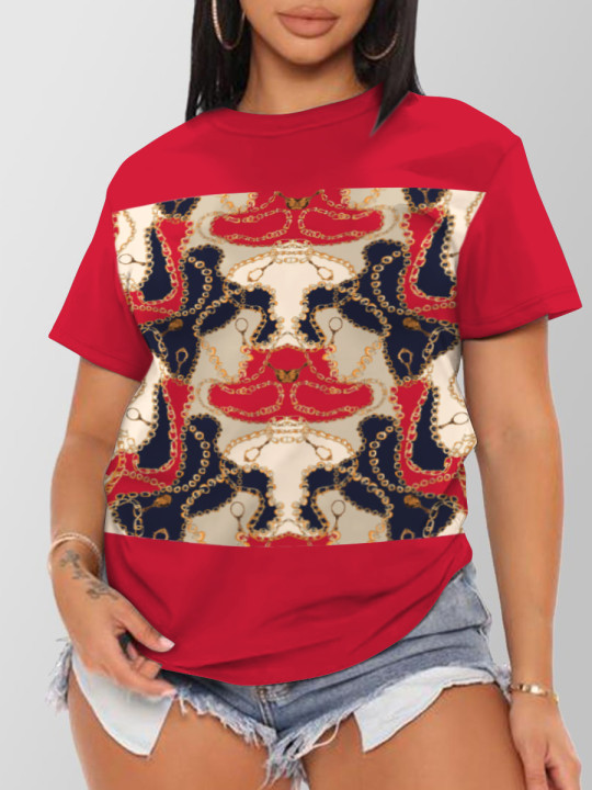 

LW Chain Print Patchwork T-shirt, Red