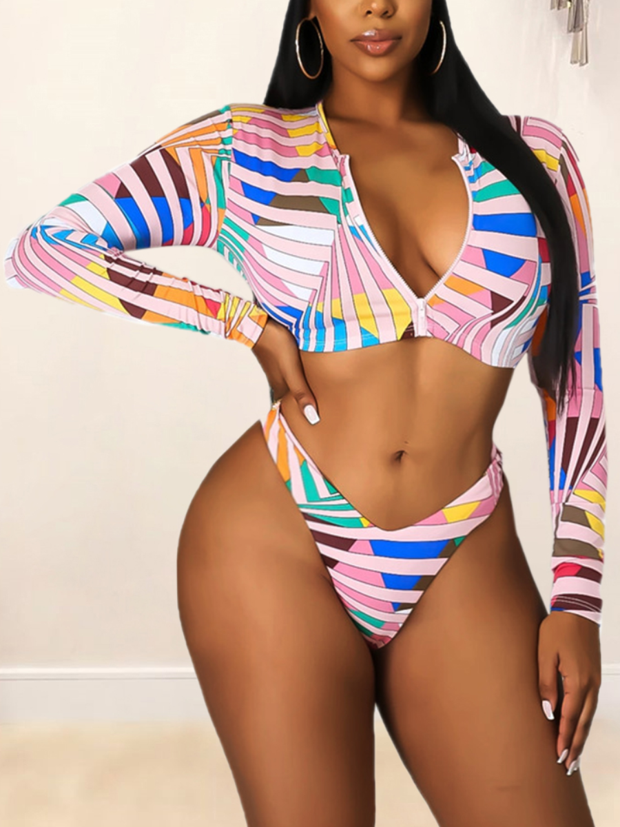 

LW Geometric Print Patchwork Three-piece Swimsuit, Multi