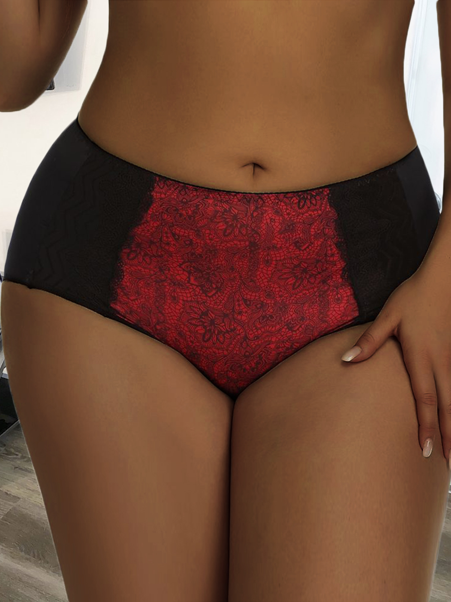 

LW SXY Plus Size Lace Mid Waist Panties, Red