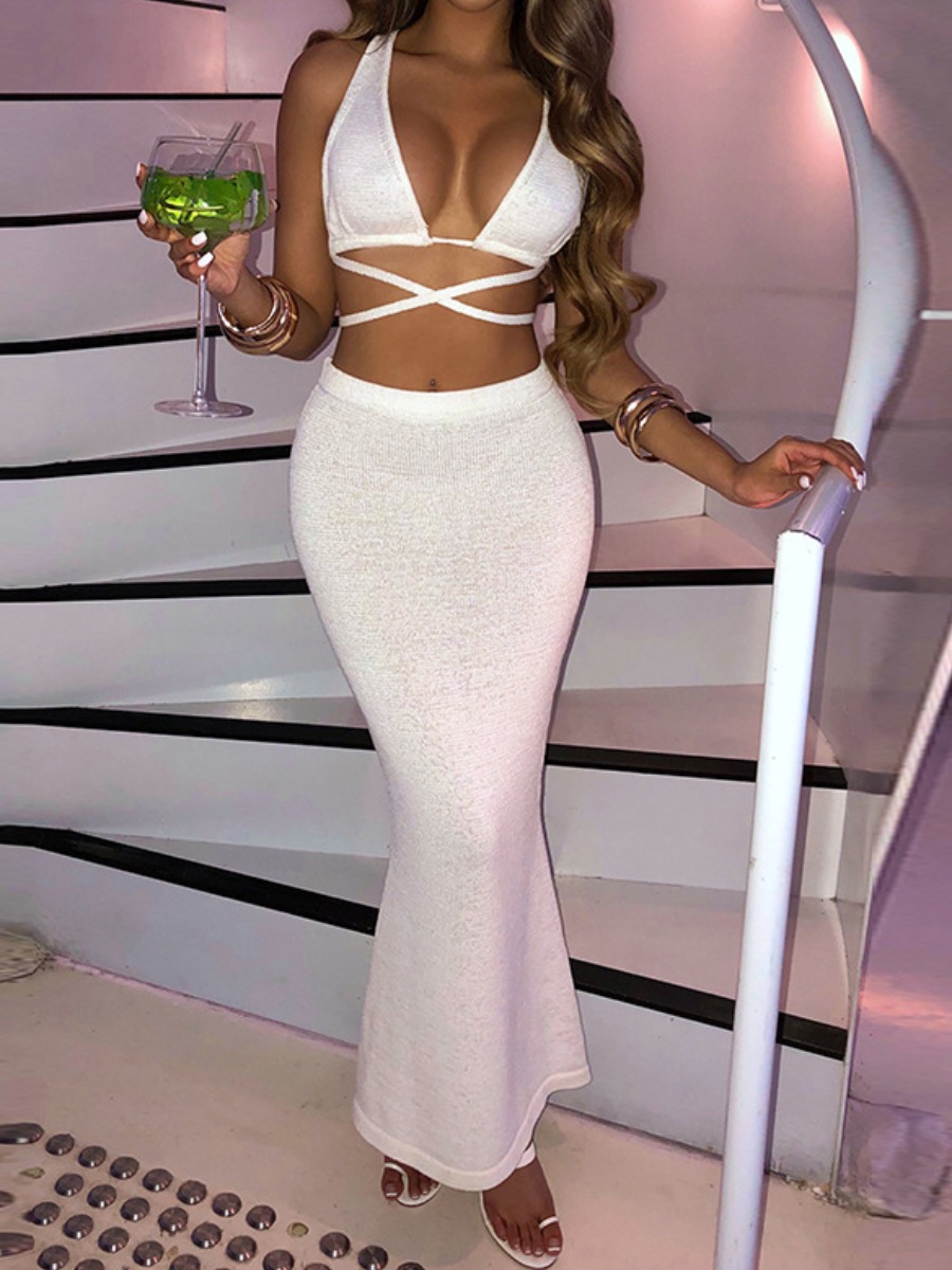 

LW SXY Bandage Design Bodycon Skirt Set, Ke-bai mi