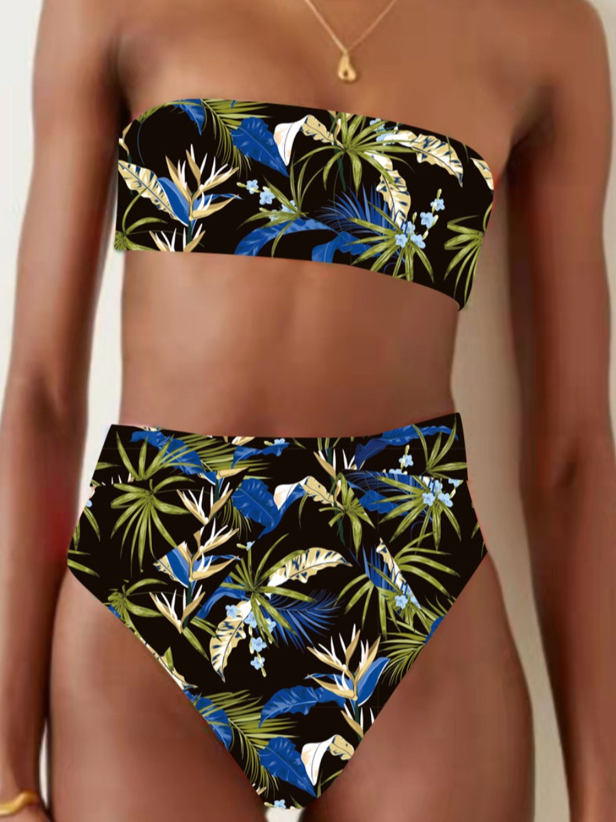 

LW Off The Shoulder Floral Print Bikini Set, Green