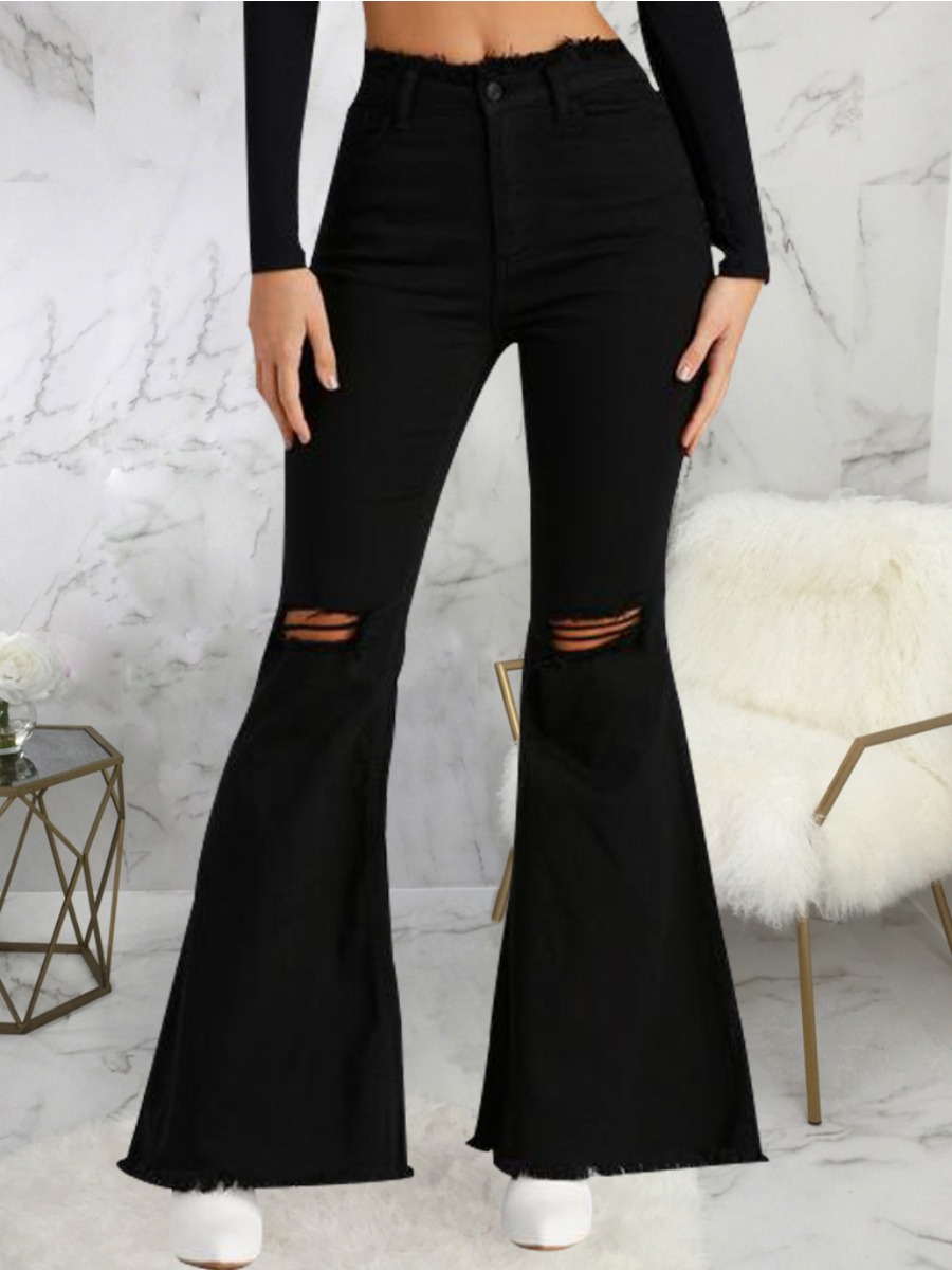 

LW Plus Size Ripped Flared Jeans, Black