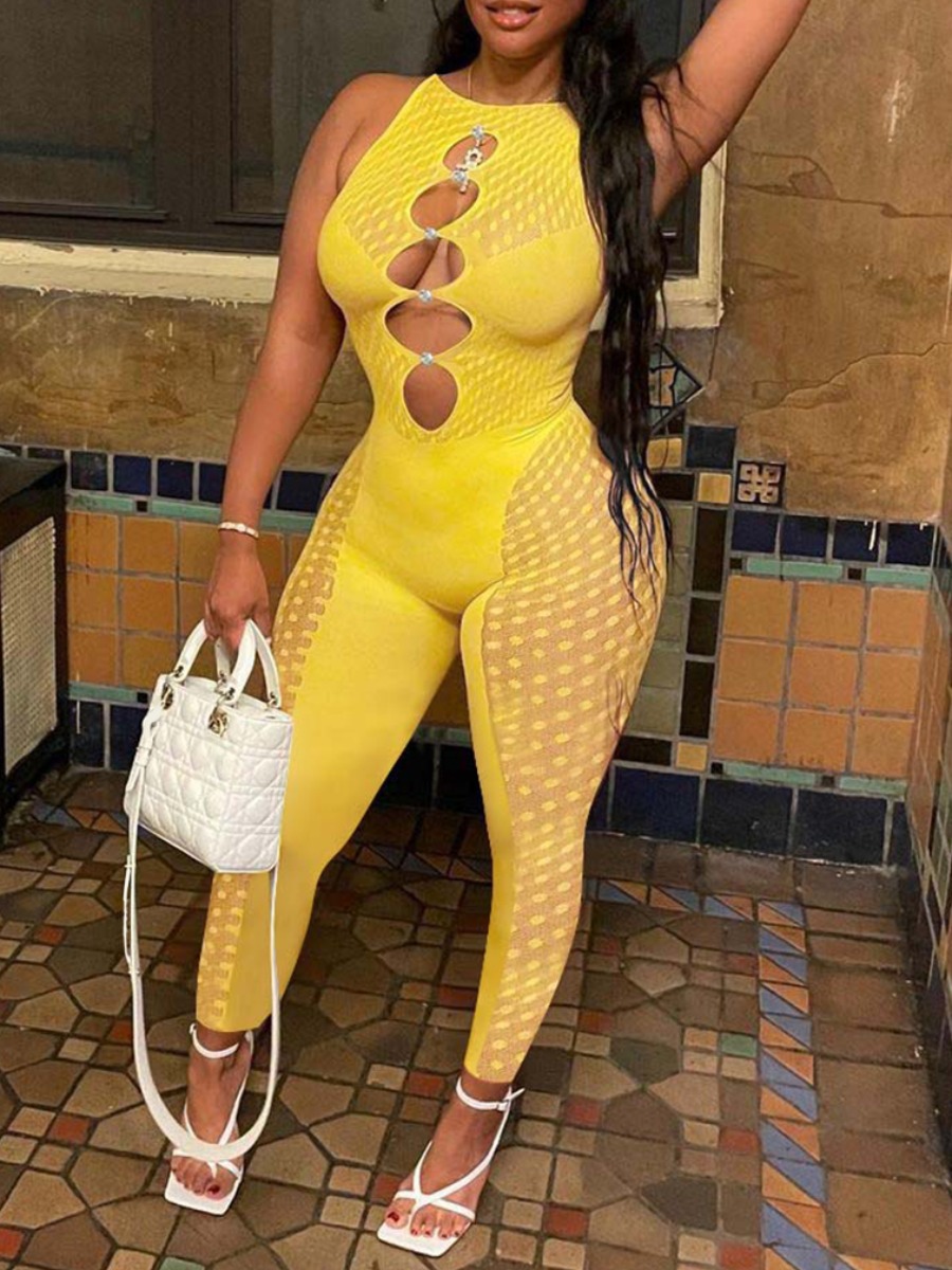 

LW SXY See-through Cut Out Jumpsuit, Yellow