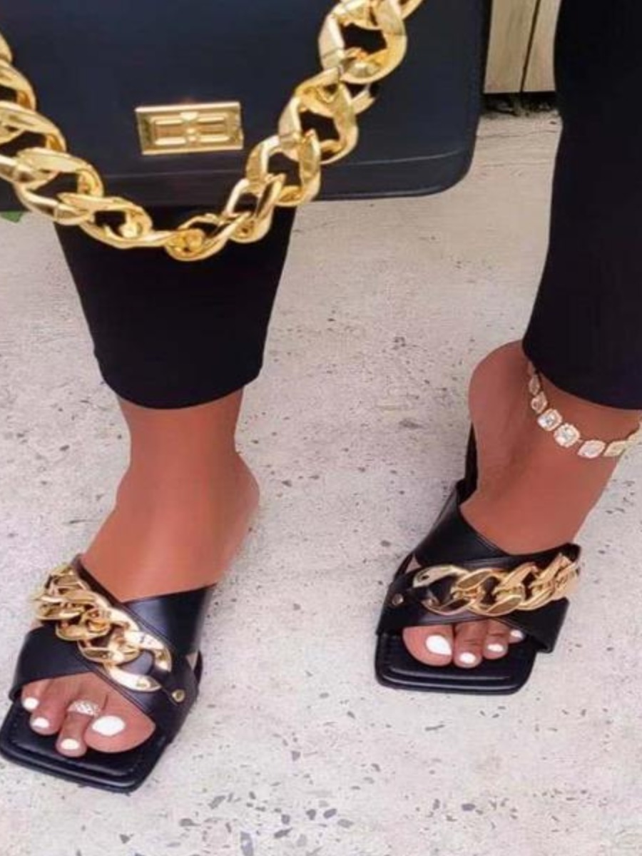 

LW Chain Decor Slides, Black