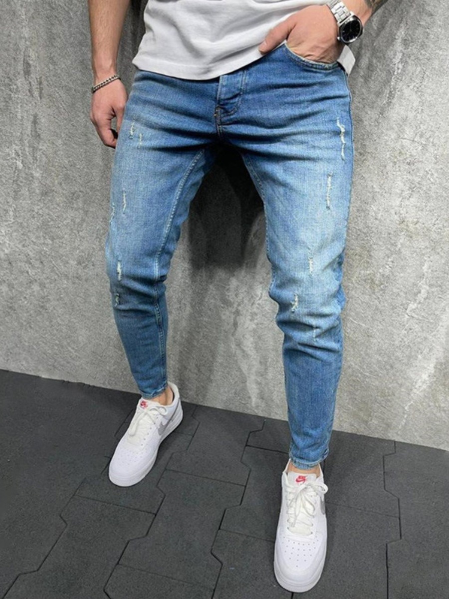 

LW Men Mid Waist Ripped Jeans, Blue