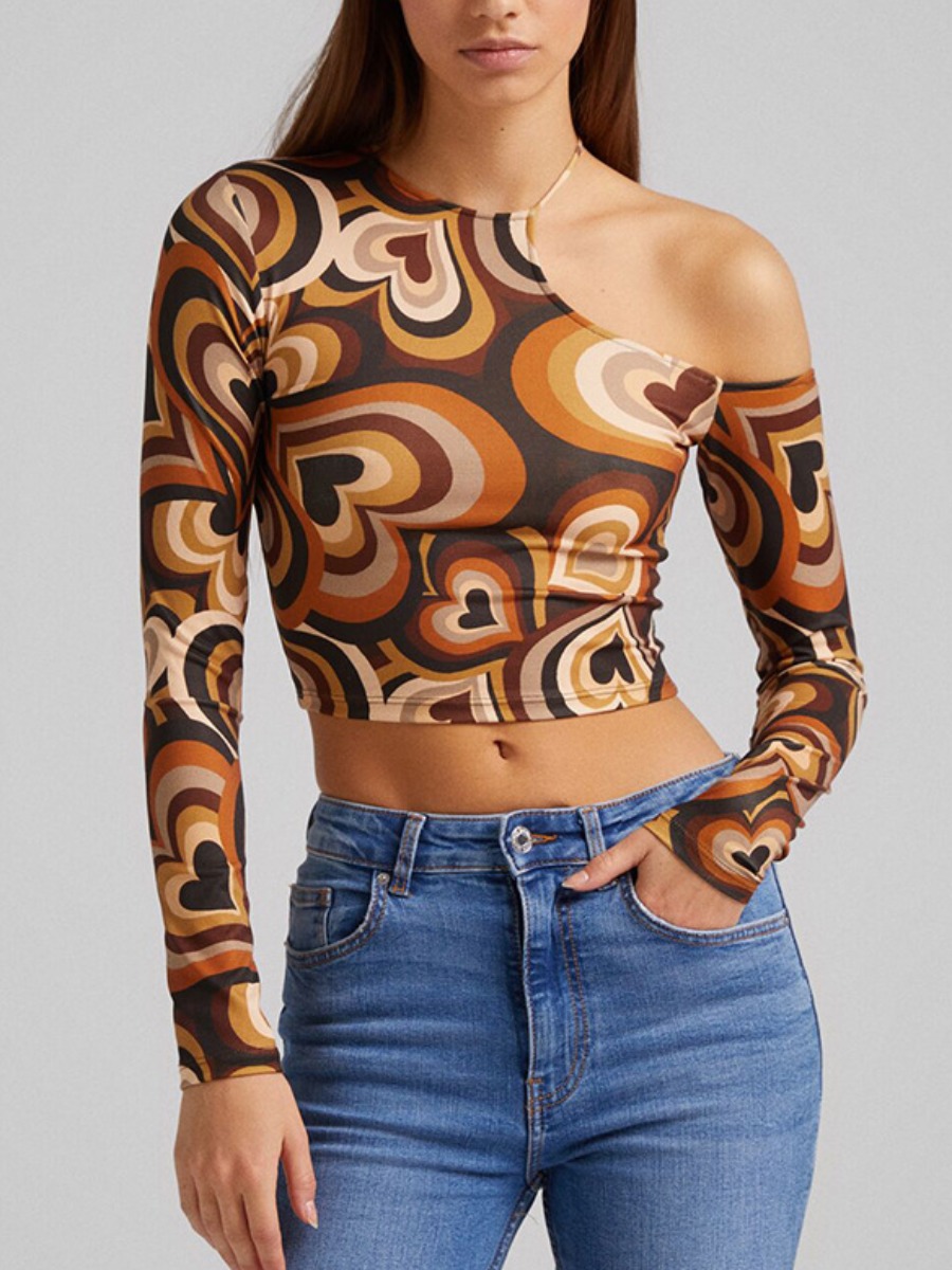 

LW Heart Print Cut Out Base Layer, Brown
