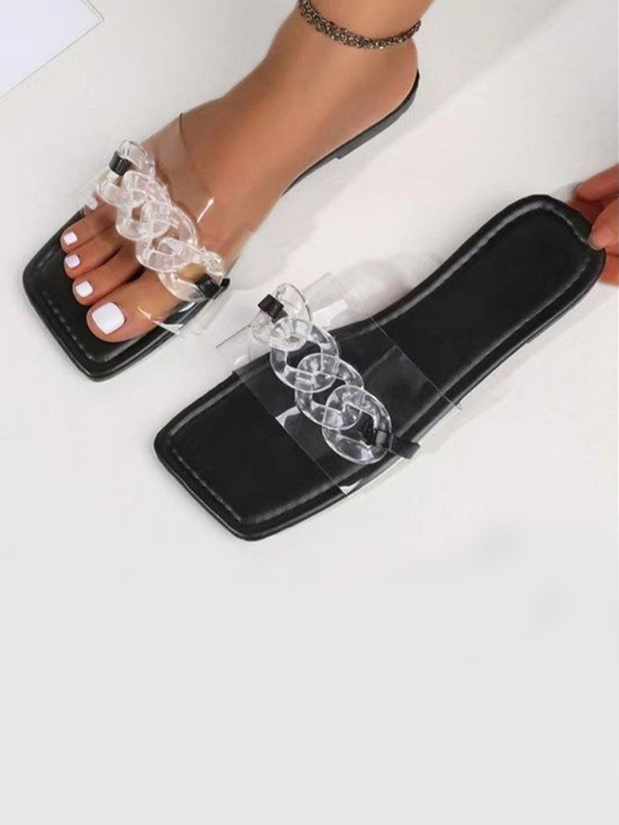 

LW Chain Decor Clear Slippers, Black