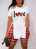 LW Plaid Letter Print Shorts Set