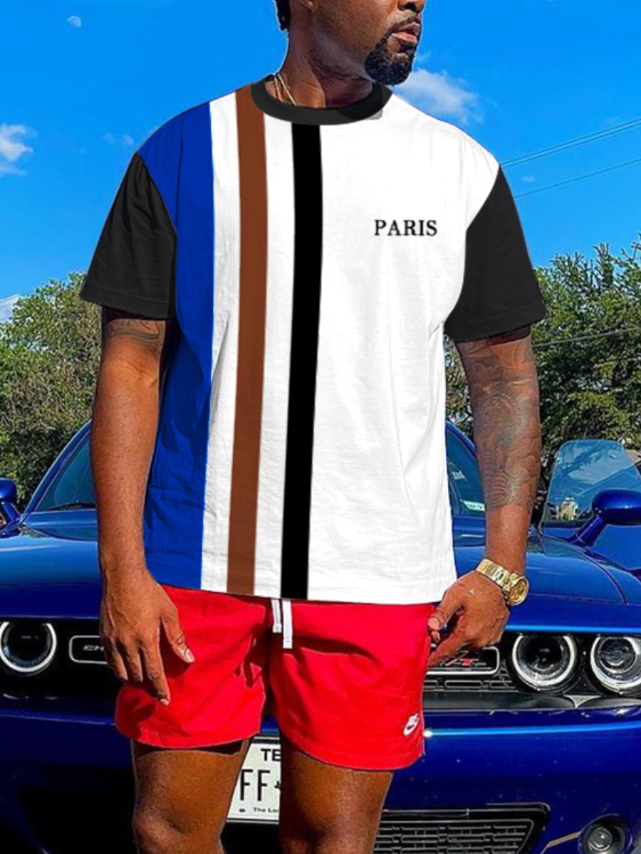 

LW BASICS Men Letter Print Striped T-shirt, Multi