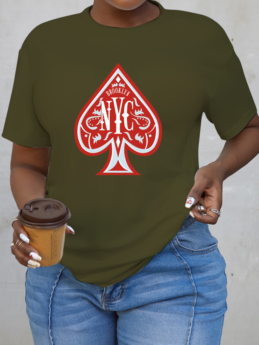 

LW Poker Letter Print T-shirt, Army green