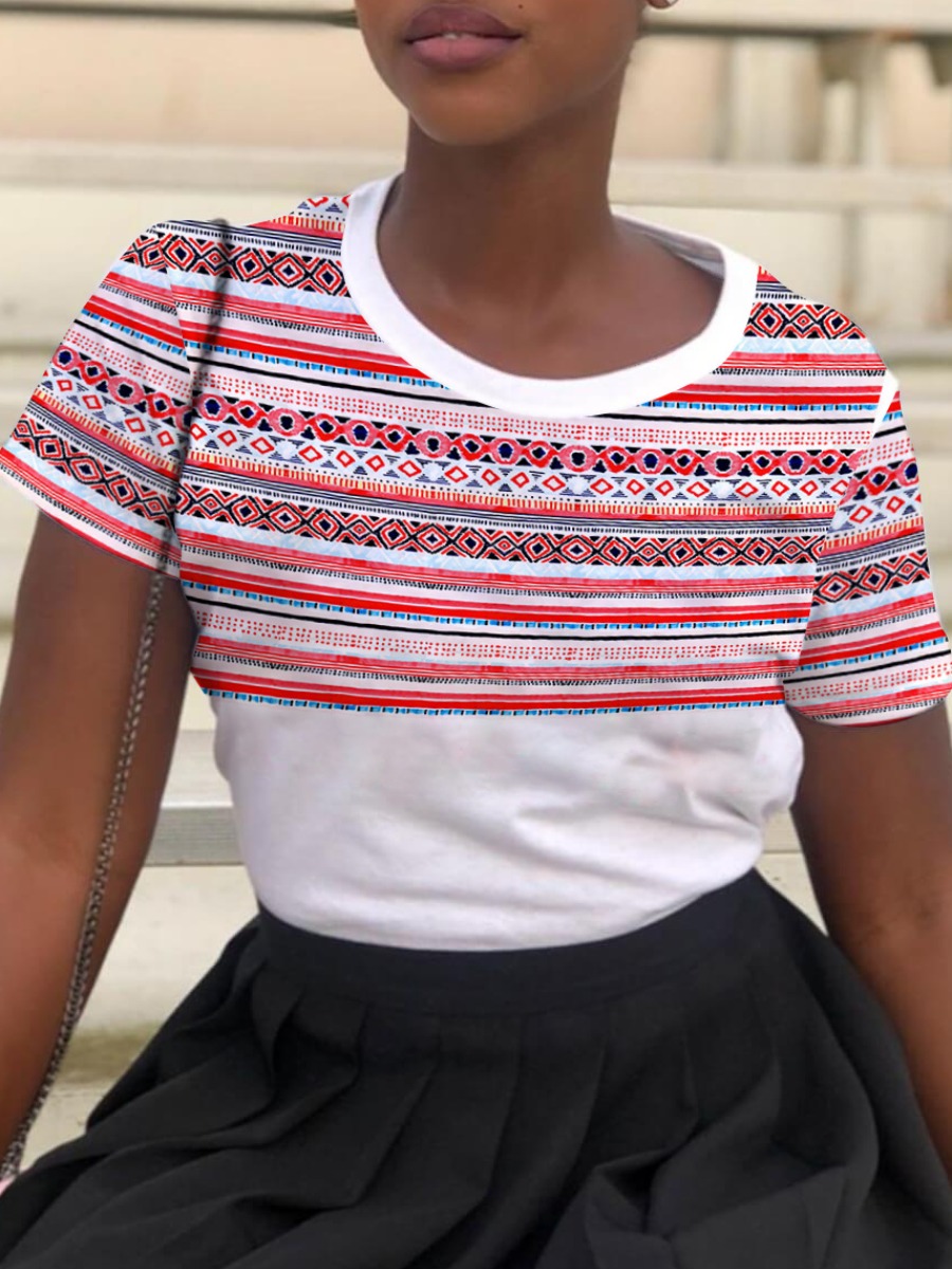 

LW Geometric Print Striped T-shirt, White
