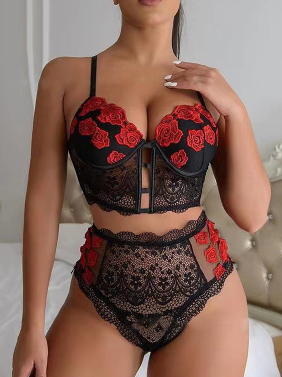 

LW SXY Floral Decor Lace Secret Set, Black