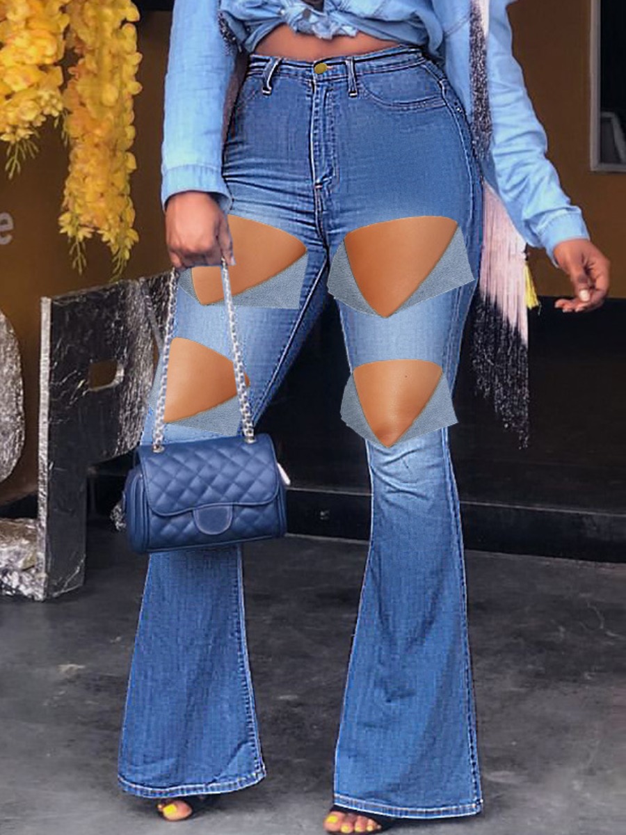 

LW Plus Size High Stretchy Ripped Flared Jeans, Blue