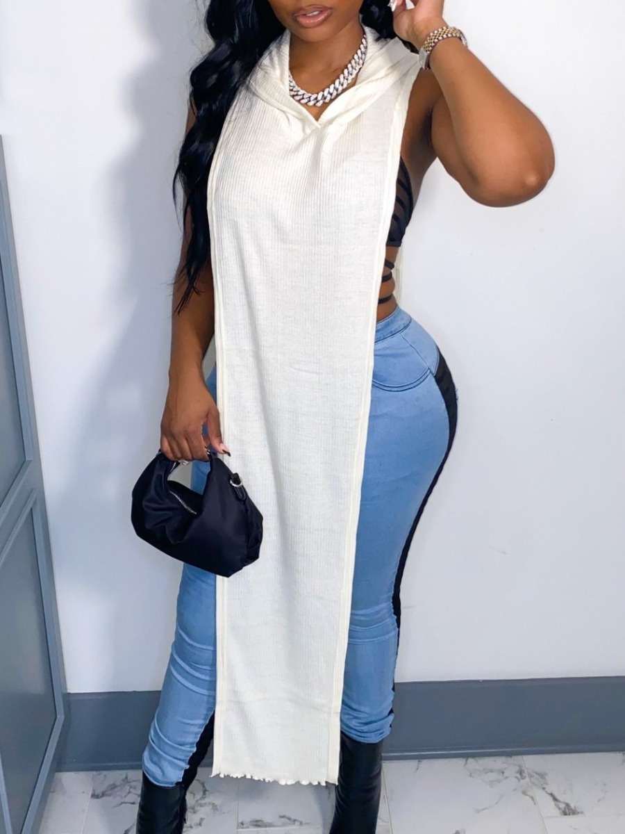 

LW SXY Hooded Collar Split Camisole, White