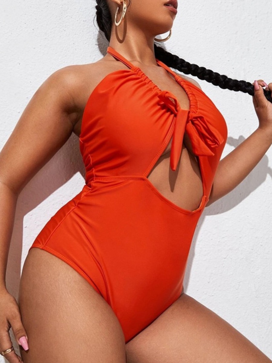 

LW Plus Size Bandage Design Backless One-piece Swimsuit, Jacinth