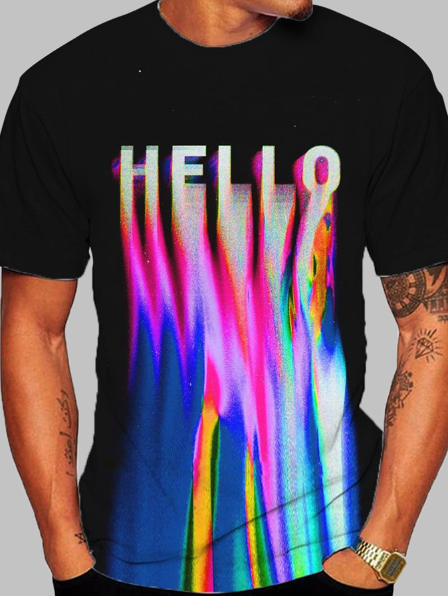 

LW Men Gradient Letter Print T-shirt, Black