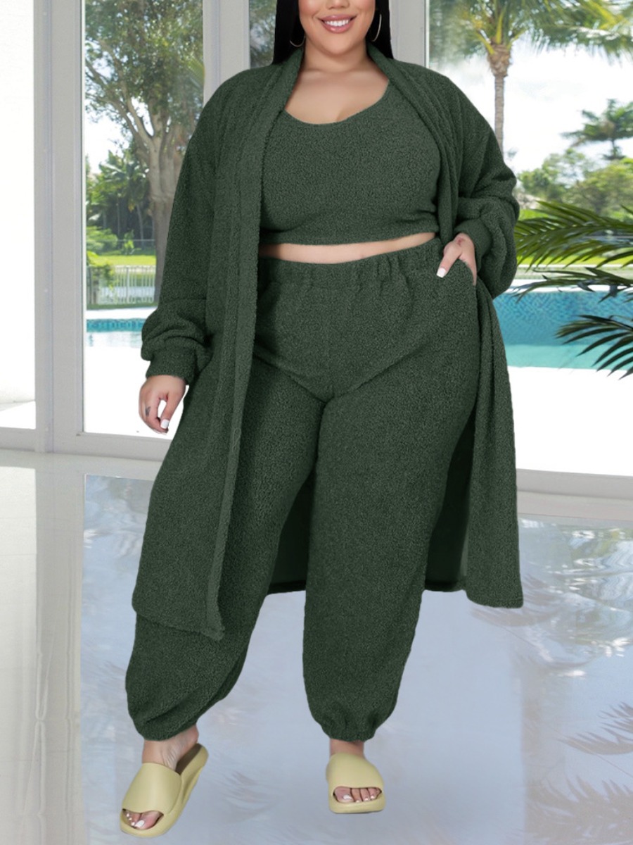 

LW BASICS Plus Size Dropped Shoulder Loose Pants Set, Army green