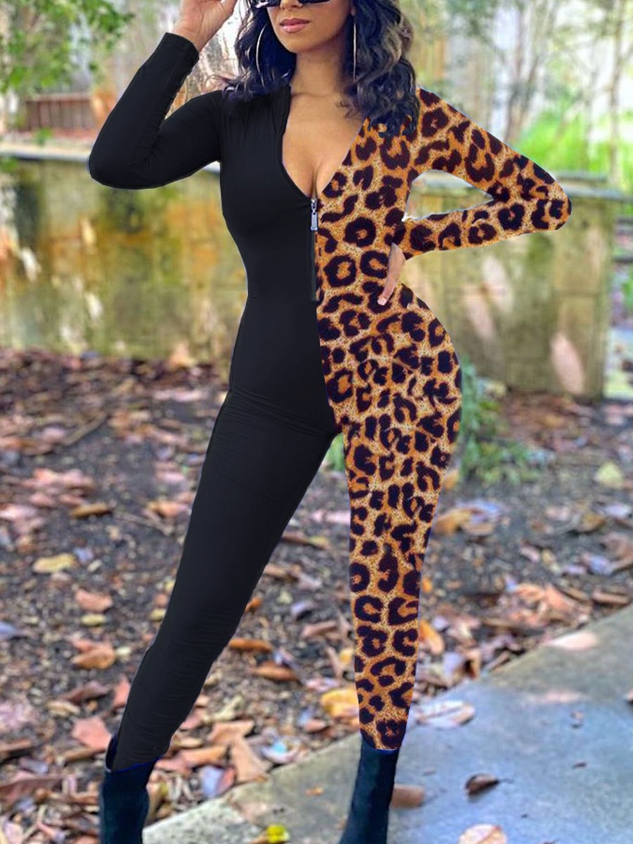 

LW Leopard Print Zip Up Skinny Jumpsuit