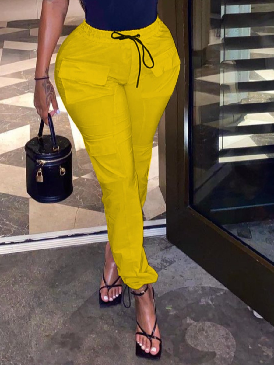 

LW Pocket Design Drawstring Pants, Yellow