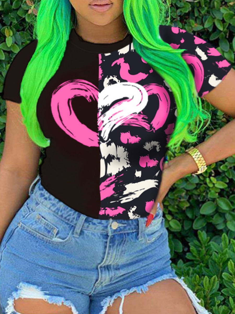 

LW Plus Size Print Patchwork T-shirt, Black