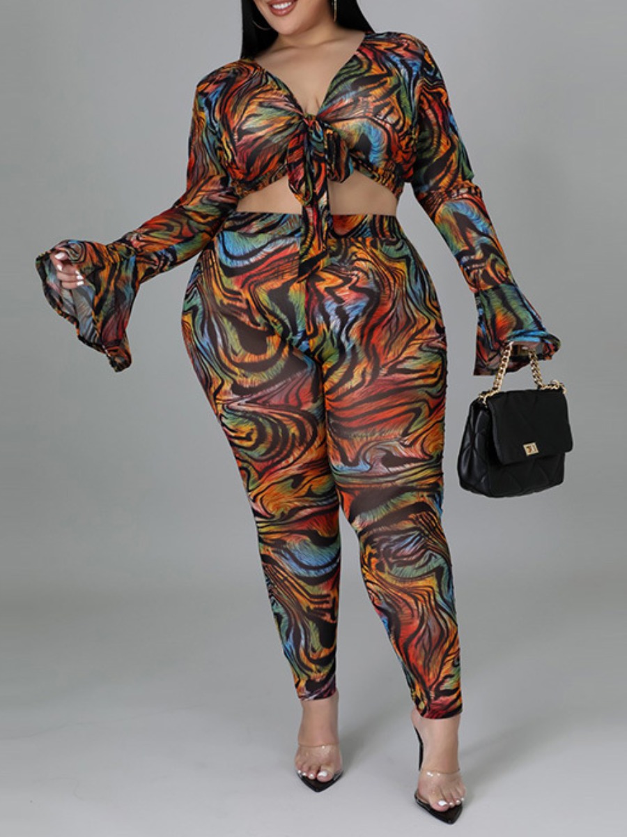 

LW Plus Size Animal Print Flared Pants Set, Multi