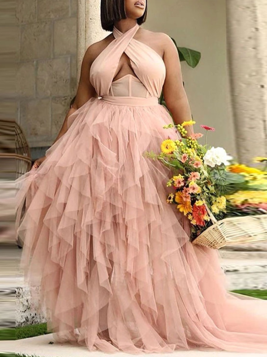LW SXY Plus Size Gauze Flounce Design Wedding Prom