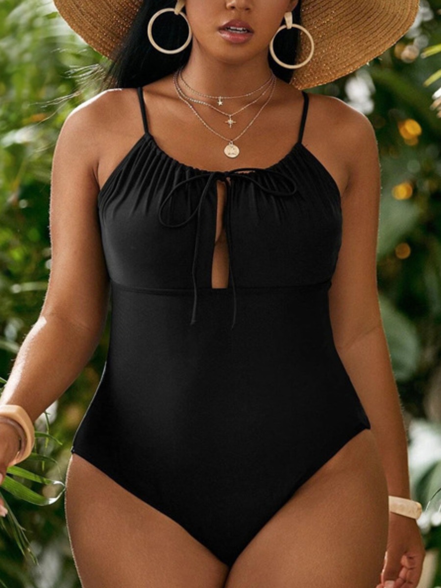 

LW Plus Size Bandage Design One-piece Swimsuit, Black